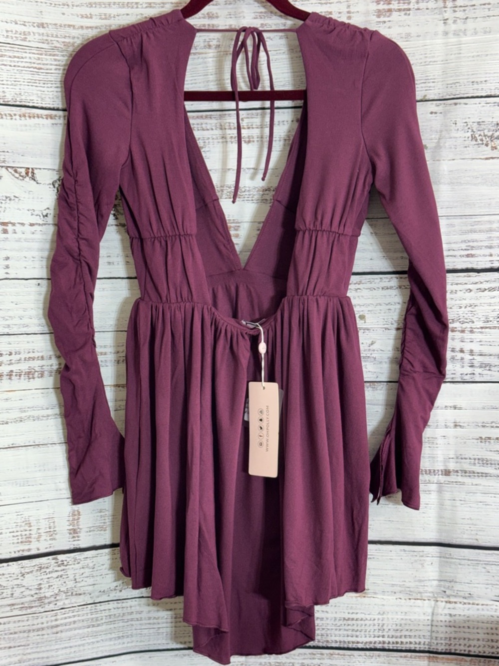 Oh polly Dress womens size 4 Lara deep plunge plum purple sexy fairy Mini New‎ - Picture 5 of 12